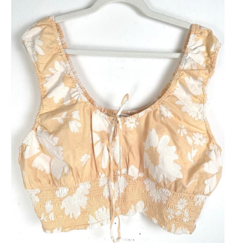 American Eagle wide strap peach and white floral top